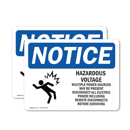Signmission Hazardous Voltage Multiple Power Sign, Vinyl Decal, 14in W x 10in L, 2PK OS-2PACK-NS-D-1014-L-13328
